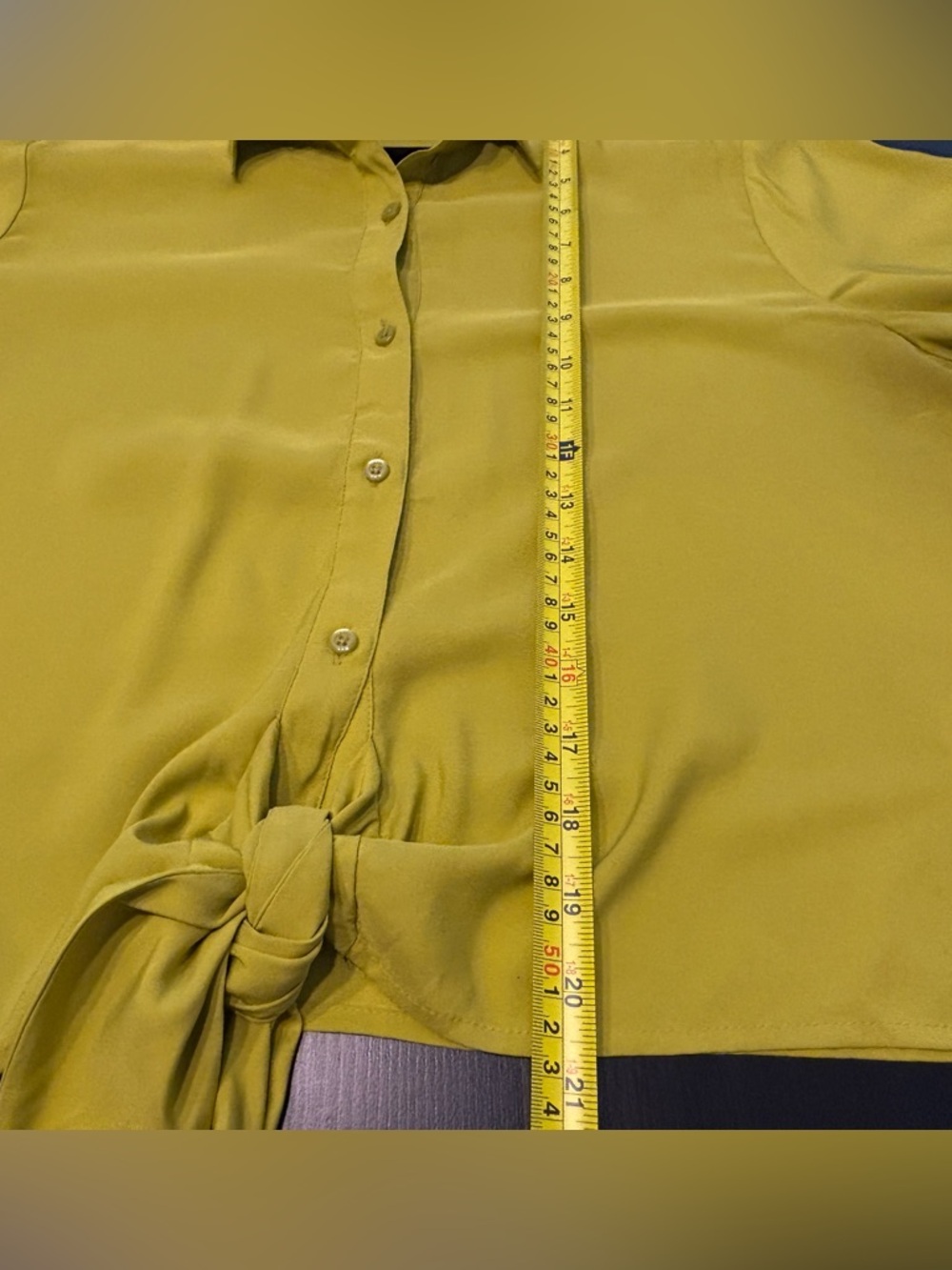 Express Portofino Tie Front Button Down Blouse Chartreuse Yellow Size L - Picture 6 of 6